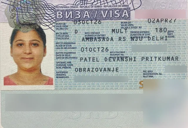 Serbian student visa of Devanshi P., Mackwins student